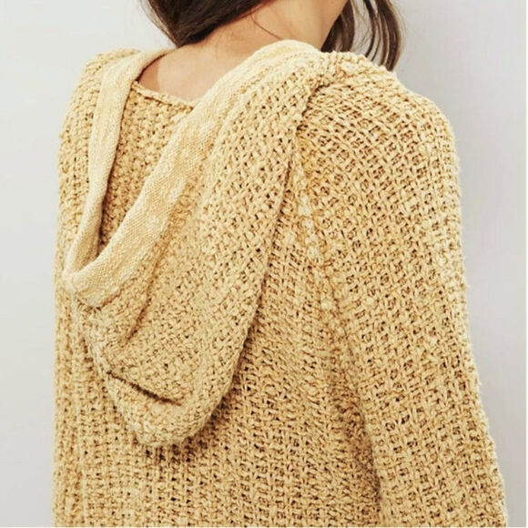 Free People Chunky Knit Crochet Hoodie Long Tunic Pullover Sweater Size M - Picture 9 of 16